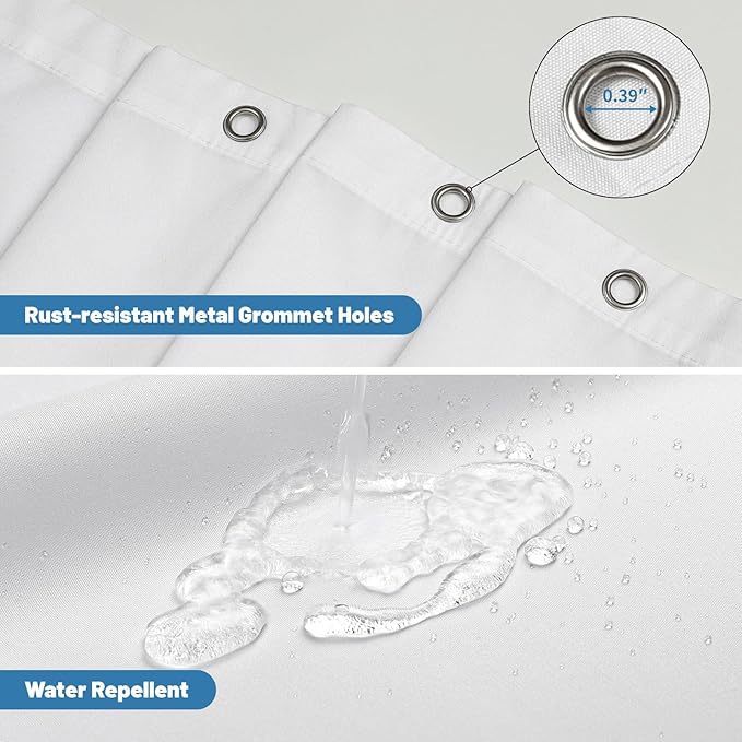 1 Pack Water-Repellent Fabric Shower Curtain Liner - Hotel Quality Machine Washable, 3 Heavy-Duty Magnets with Rustproof Grommets & Weighted Hem, Standard Size 36x72in White