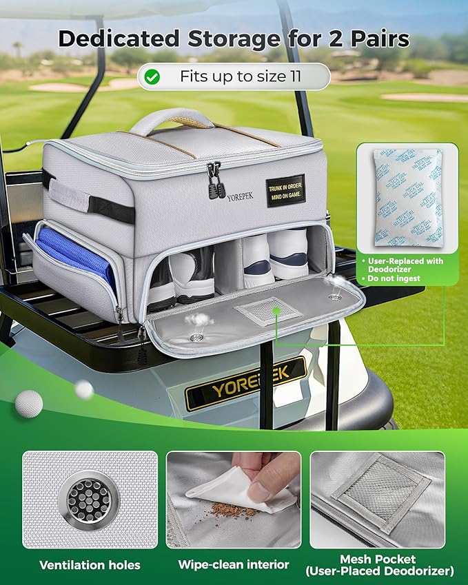 YOREPEK Upgraded Golf Trunk Organizer, Golf Gifts for Men, with Removable Insulated Pouch&Dust-Proof Protective Layer, Multi-Compartment fits 2 Pairs of Shoes, Golf Accessories