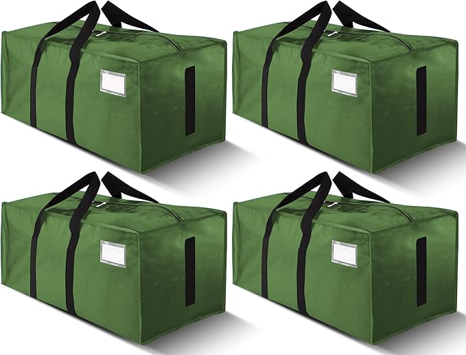 HOMESURE Supports 200lbs Heavy Duty Moving Bags - Strong Zipper & Wrap-Around Handles - Water-Resistant Storage Totes, Durable Alternative to Moving Boxes - 4 Pack - Olive Green