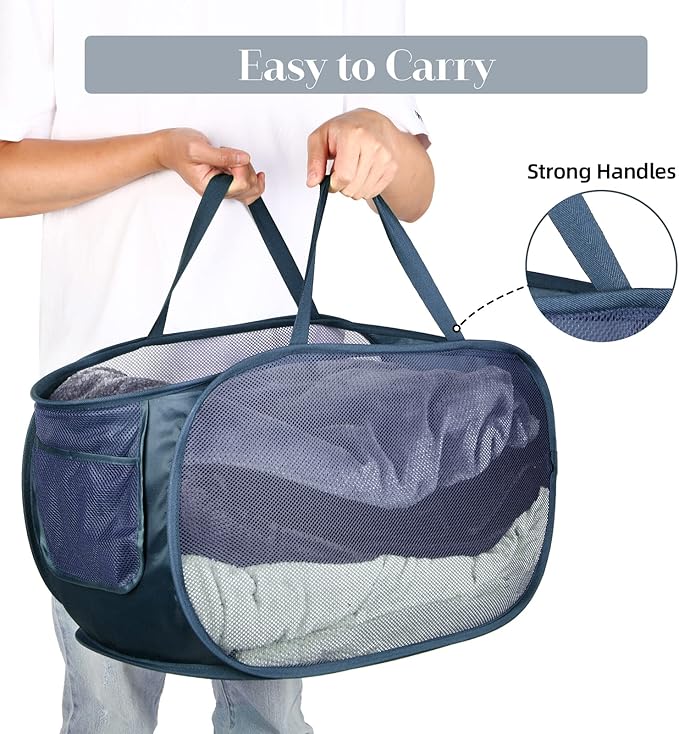 6 Pcs Durable Collapsible Laundry Baskets, Foldable Laundry Basket Large Opening, Pop Up Laundry Hamper with Pocket, Clothes Hamper with Handles for Laundry, Bathroom, Kids Room, Dorm or Trave