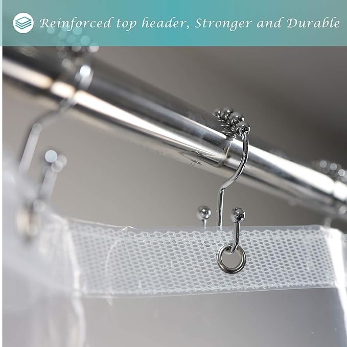 Mrs Awesome Shower Curtain Liner with 6 Magnets Clear Thick PEVA, Premium Waterproof Plastic Shower Curtain Standard Size 72 x 72 inch, Clear
