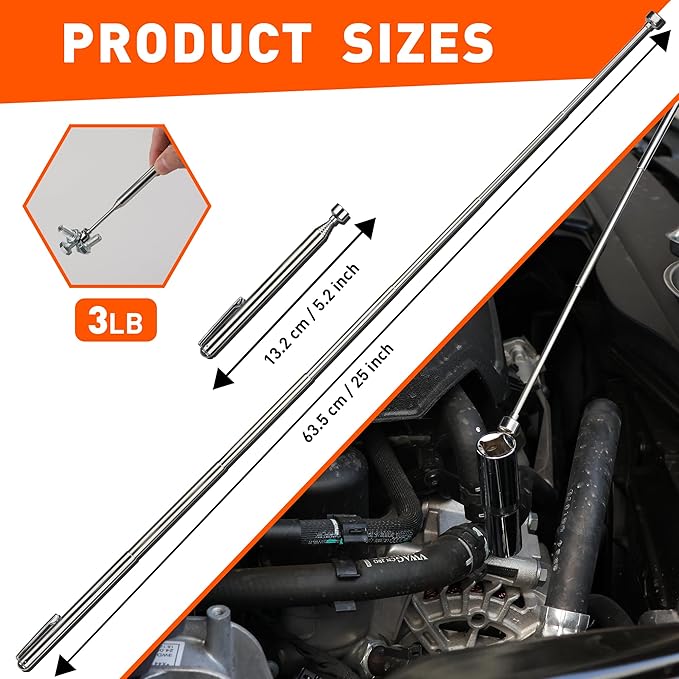 HORUDSY 4PC Magnetic Tray Set with Magnet Stick – Extra Strong Magnets, Stainless Steel Trays, and Telescoping Pickup Tool for Organizing and Retrieving Metal Parts
