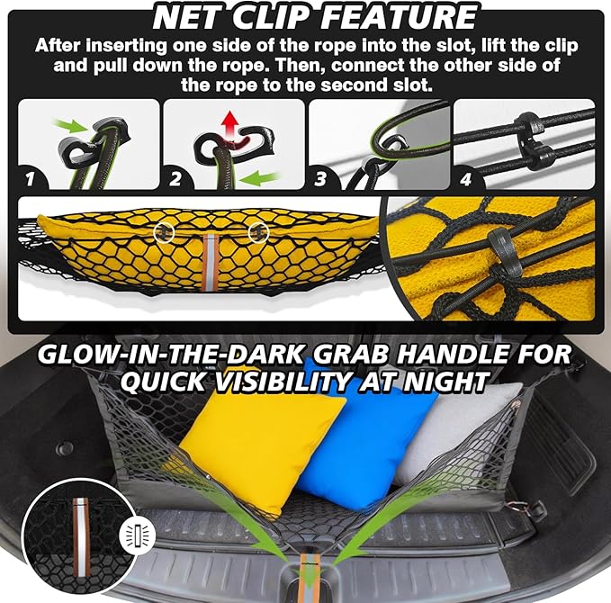 Muslogy Truck Bed Cargo Net Trunk Netting Compatible with 2024-2026 GMC Acadia | Chevy Traverse | 2025+ Buick Enclave Accessories, Pickup Cargo Organizer SUV Sedan Storage Net w/Heavy Duty Carabiners