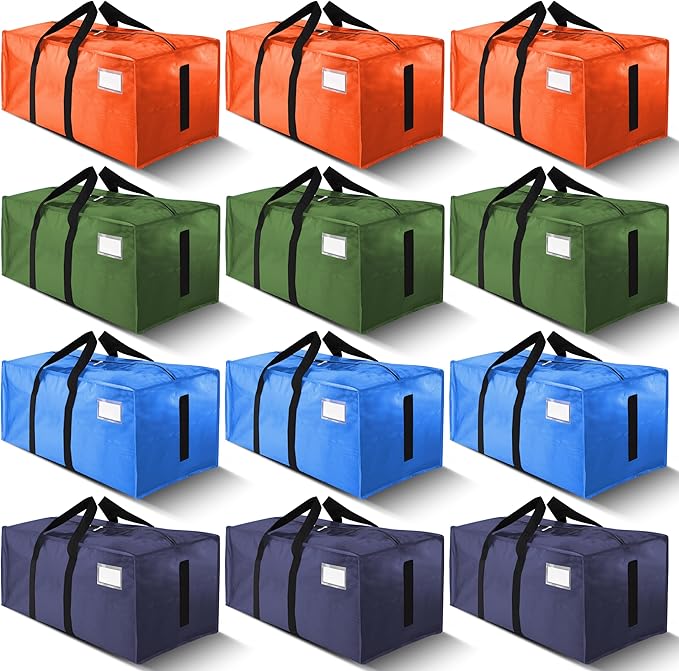 HOMESURE Supports 200lbs Heavy Duty Moving Bags - Strong Zipper & Wrap-Around Handles - Water-Resistant Storage Totes, Durable Alternative to Moving Boxes- 12 Pack -Multi-Color System for Easy Sorting