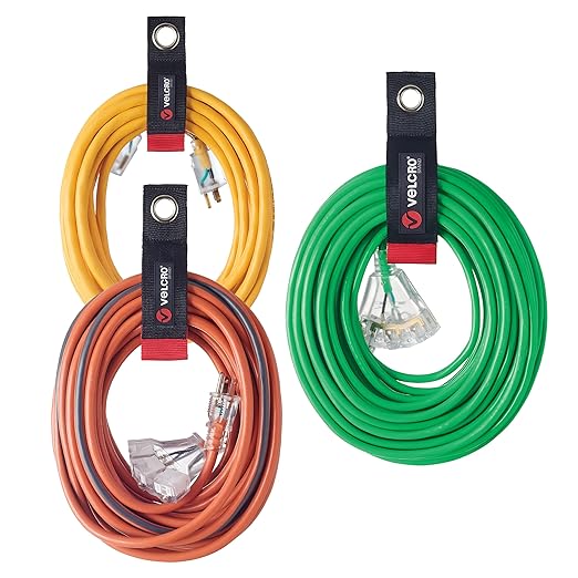 VELCRO Assorted Sizes, Small, Medium, Large Easy Hang Extension Cord Strap Hook and Loop, Bundling with Grommet (3-Pack) VEL-30750-USA