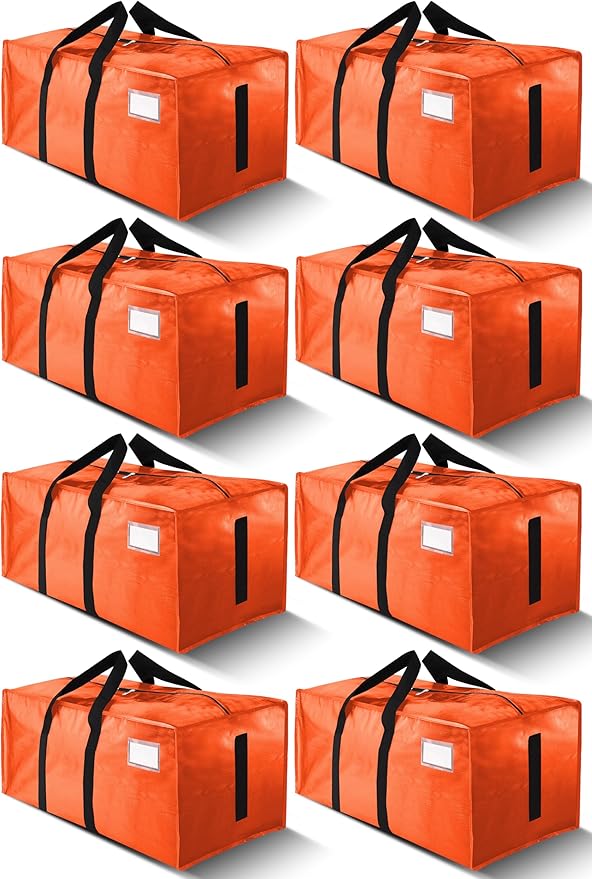 HOMESURE Supports 200lbs Heavy Duty Moving Bags - Strong Zipper & Wrap-Around Handles - Water-Resistant Storage Totes, Durable Alternative to Moving Boxes - 8 Pack - Orange