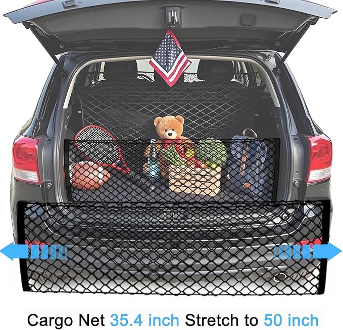 BAILALIBO Cargo Net Stretchable, Adjustable Elastic Trunk Mesh Nets with Metal Hook Universal for SUV, Jeep, Trucks, Car Exterior Accessories for Secure Storage (35.4x15.8 inch)