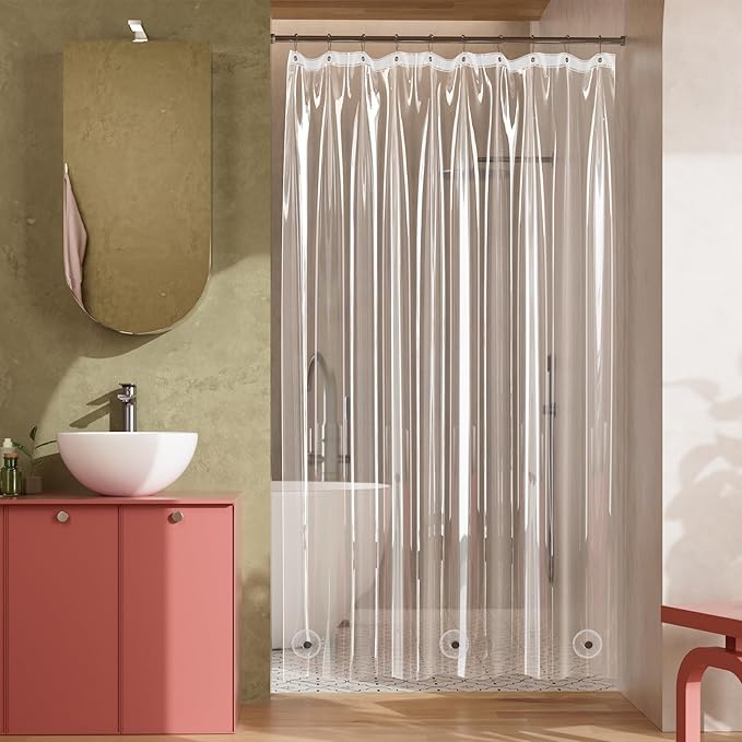 Titanker Shower Curtain Liner 60x72, Clear Plastic Shower Liner Lightweight PEVA Waterproof Shower Curtains for Bathroom with Magnets and Rustproof Grommet Holes