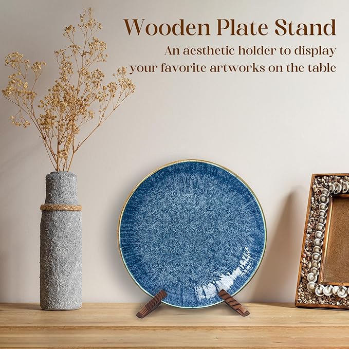 XKDOUS 2 Pack Plate Stand for Display, 6.5 Inch Wood Plate Display Holders, Picture Frame Holder, Cookbook Stand Recipe Book Holder for Book, Plate, Photo, Decorative Table Top Easels