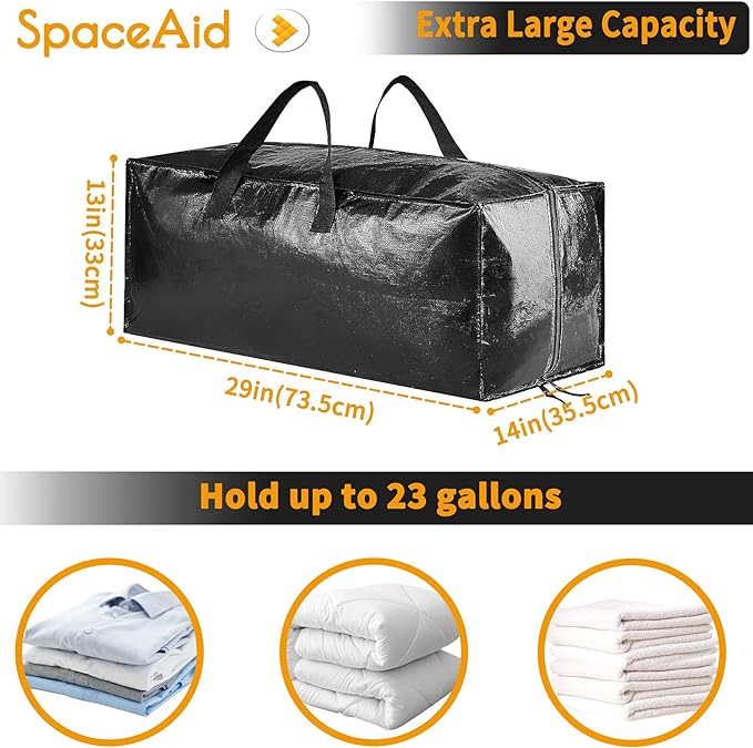 SpaceAid Heavy Duty Moving Bags 8 Pack, Large Storage Totes Bins with Backpack Straps, Strong Handles & Zippers, Packing Moving Boxes Supplies, College Dorm Room Essentials, Black
