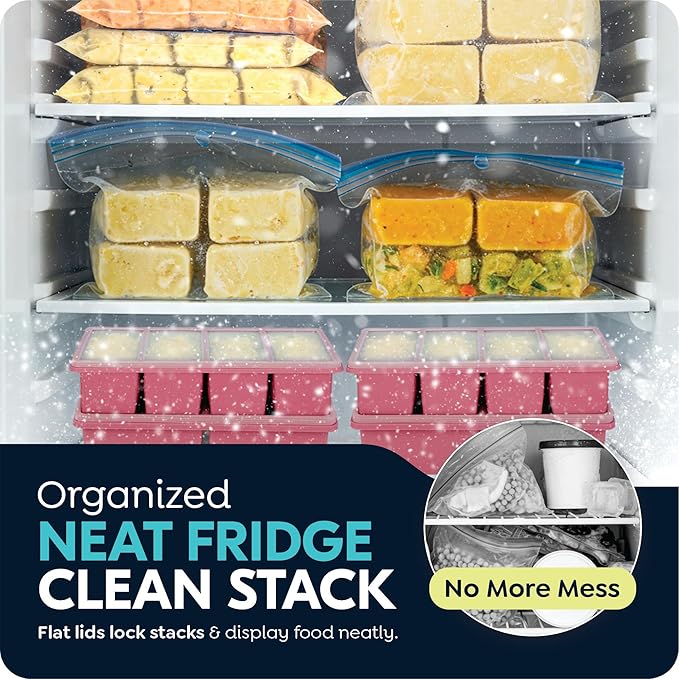 1 cup Silicone Freezer Trays with Lids, Soup Container Style Ice Cube Trays, Easily prepare portioned meals, Ideal for storing soups, pasta, sauces, and leftovers; dishwasher oven safe - 2-pack