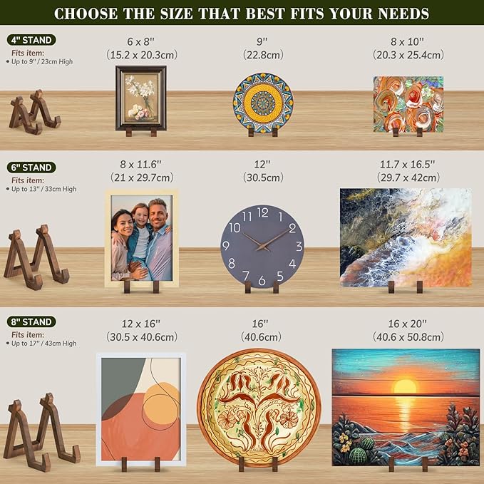 ANBOXIT Plate Display Stand, 8 Inch Plate Holder for Displaying, Decorative Picture Frame Dish Photo Plaque Platter Wood Stand