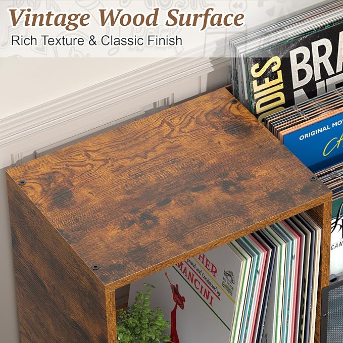 Record Player Stand with Storage, 3-Tier Step Vinyl Record Storage Holder up to 200 Albums, Small Vintage Record Player Table, Turntable Stand Recordsfor Living Room, Bedroom