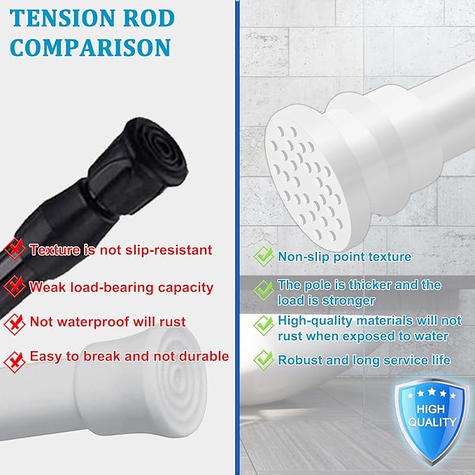 Spring Tension Curtain Rod 43-75 Inches White, Adjustable Extension Shower Curtain Rod No Drilling Heavy Duty Window Curtain Tension Rod for Windows, Bathroom, Curtain, Doorways