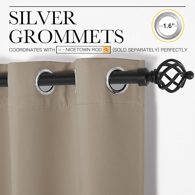 NICETOWN Bedroom Blackout Curtain Panel - (120 inches by 102 inch, Taupe, 1 PC) Energy Saving Thermal Insulated Grommet Blackout Drapery for Patio, Room Divider Curtain
