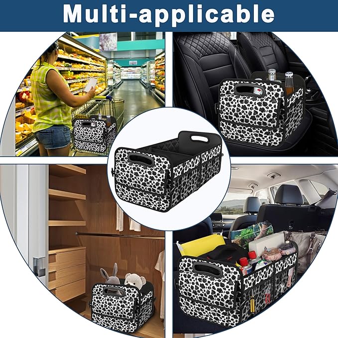 Deosk Trunk Organziers and Storage with Reinforced Handles,Car Accessories for Women/Men 50L Waterproof Polyester Trunk Organzier for Car/SUV/Minivan/Truck(Medium, Cow print)