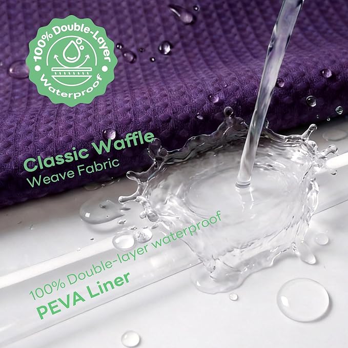Dynamene Extra Long Shower Curtain and Liner Set - 84 inch Tall Waffle Fabric, Waterproof Clear Liner, Heavy Duty Weighted Hotel Luxury Cloth Shower Curtains for Bathroom with 12 Hooks, 72x84, Purple