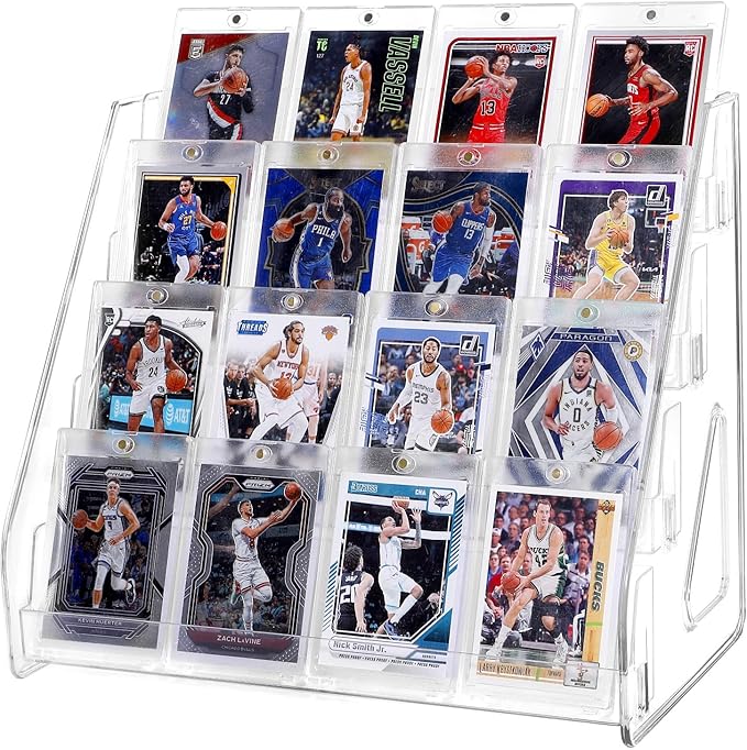 Trading Card Display Stand, Vertical Holder for Baseball Basketball Sports Graded Card Display Stand Tabletop for PSA BGS SGC Slabs, Snap-On Assembly(4 Tier, 1 Pack)