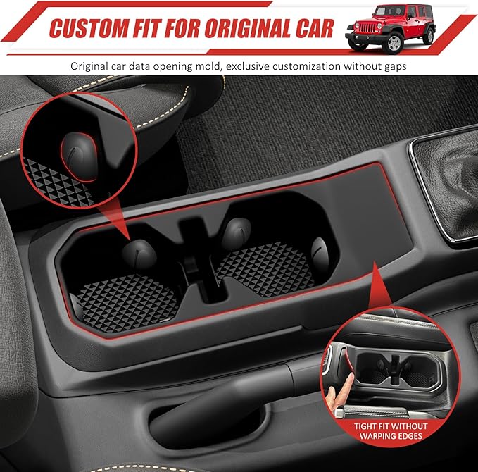 Center Console Cupholder Organizer for 2018-2025 Jeep Wrangler JL JLU 4XE/Gladiator JT Center Console Cupholder Insert Storage Tray for Wrangler&Gladiator(Center Console Cupholder Organizer)