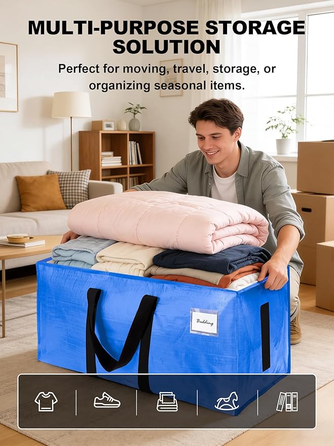 HOMESURE Supports 200lbs Heavy Duty Moving Bags - Strong Zipper & Wrap-Around Handles - Water-Resistant Storage Totes, Durable Alternative to Moving Boxes - 8 Pack - Sky Blue