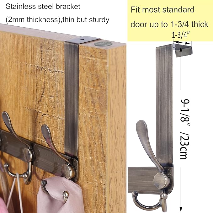 WEBI Over The Door Hooks Door Hanger with 5 Tri Hooks for Hanging, Over The Door Towel Rack Coat Hanger Coat Rack for Behind Back of Bathroom,Bronze