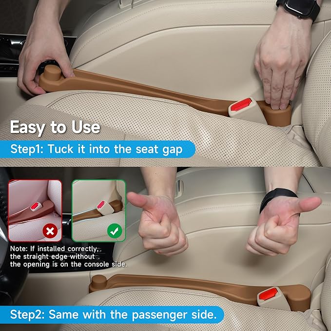 Car Seat Gap Filler Set of 2, 3IN1 Seat Side Gap Filler Plug with Storage Slot & Hook Function, Soft Foam Universal Fit Car SUV Truck Fill Gap Between Seats Console Organizer（Standard Mocha Brown）