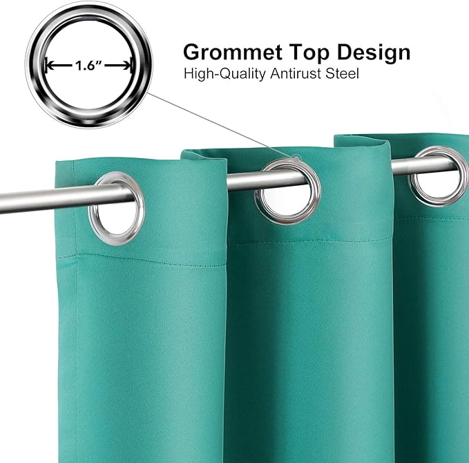 ChrisDowa Grommet Blackout Curtains for Bedroom - Thermal Insulated Room Darkening Curtains for Living Room (1 Panel Set, Teal, 52W x 95L)