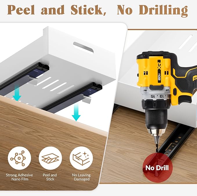 1 Pack | 21" Deep Pull Out Cabinet Organizer Adhesive, 10-Inch Wide Sturdy Carbon Steel Roll-Out Drawers for Face Frame or Frameless Cabinets,Slide-Out Shelves for Pantry.