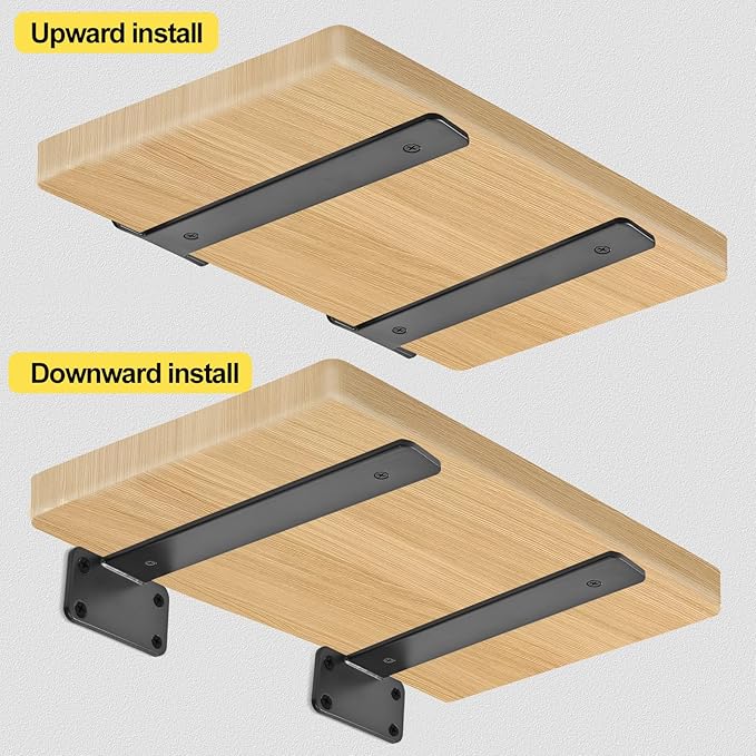 16 Pack - 10 inch Black Hidden L Shelf Bracket (1/5 Inch Thicked) Iron Floating Shelf Brackets Rustic Industrial Metal Brackets for Shelf Support