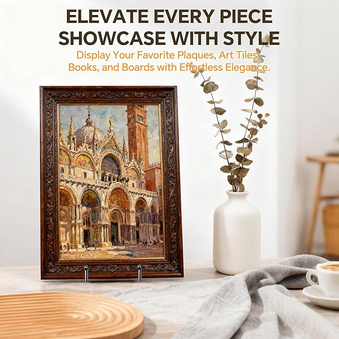 Artliving Metal Plate Stands for Display - 8-Inch Tabletop Holder for Decorative Plates, Picture Frames, Cookbooks, Plaques - Black Iron Display Easels - 2 Pack