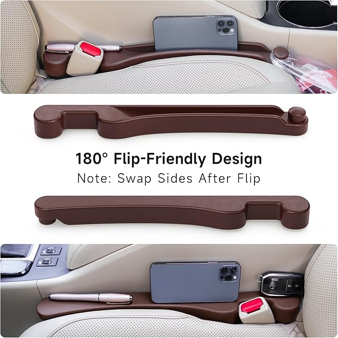 Car Seat Gap Filler 2 Pack Soft Foam Multifunctional Seat Side Gap Filler with Organizer & Hook Function, 3in1 Gap Stopper Universal Fit Car SUV Truck Fill The Gap Between Seat & Console (Espr Brown)