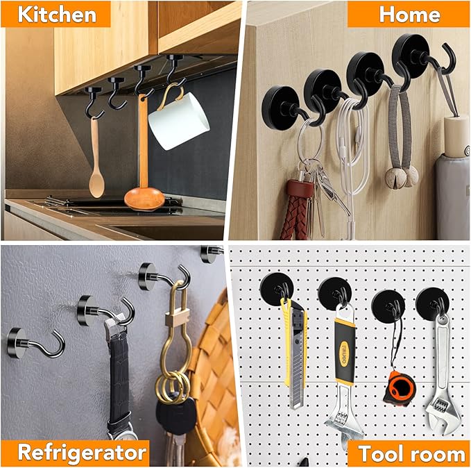 MIKEDE Black Magnetic Hooks 30Lbs Heavy Duty Earth Magnets with Hooks for Cruise Cabin Strong Magnet Hooks for Hanging Super Metal Magnetic Hanger for Grill Fridge Kitchen - Pack of 35