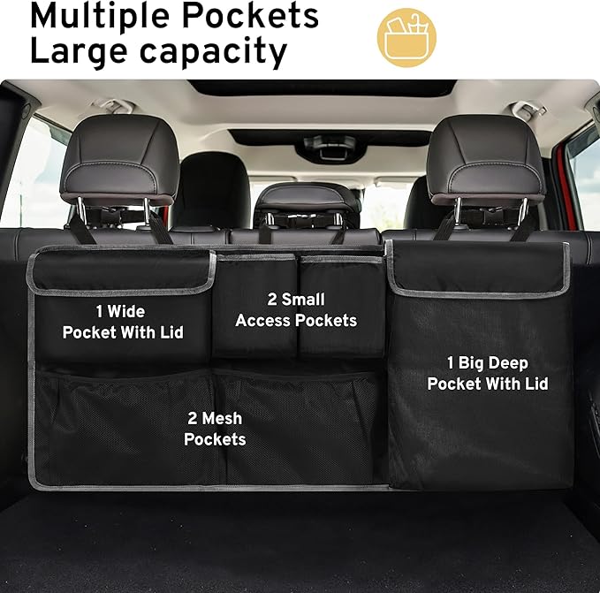 XHRING Car Trunk Organizer Storage Backseat Hanging Organizer Bag for Ford Bronco/Bronco Sport Escape Explorer Edge Expedition Ecosport 2/4 Door Sport Base Limited XL XLT SUV Accessories 2000-2026