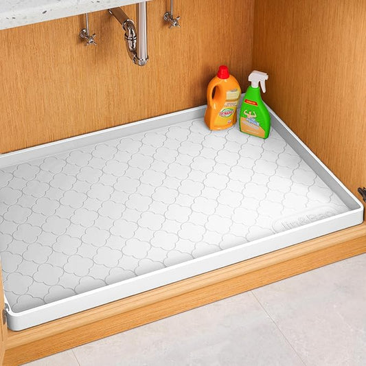 Jin&Bao Waterproof Under Sink Mat 28" x 22", Thick Silicone Mat Cabinet Protector for Kitchen and Bathroom, Shelf Liner, Home Organizer and Storage, Multipurpose Tray for Gadgets and Essentials