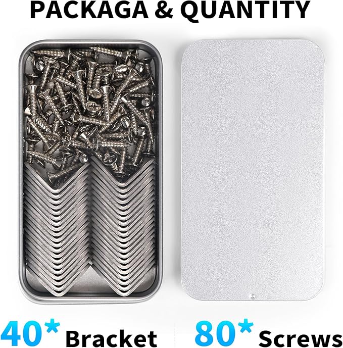 FATLODA 40pcs L Bracket Corner Brace, Stainless Steel Corner Bracket Fastener for Wood Chair Bookshelf Furniture Cabinet with 80pcs Screws (20mmx20mm)