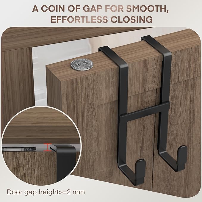 FYY 4 Packs Over The Door Hooks, Double Sided Door Hanger Hook - Heavy Duty No Drill Wall Hooks for Hanging Coats, Towels, Bags, Kitchen Closet Fits Most Doors Up to 1-7/8" Thickness (5.12" L, Black)