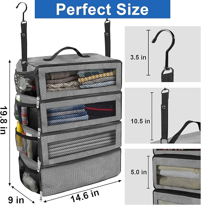 Olosar Suitcase Organizer, Travel Luggage Organizer Portable Hanging Travel Shelves Collapsible Hanging Packing Cubes for Carry on Suitcase