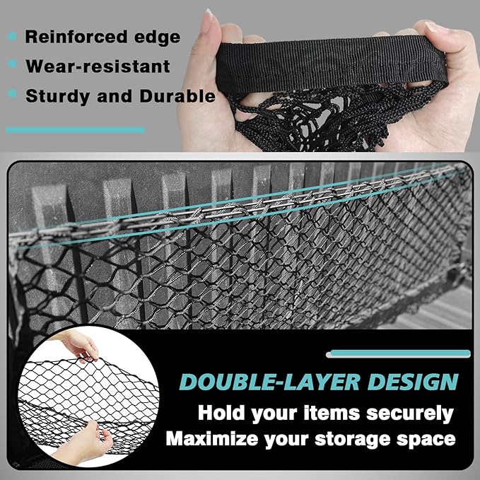 BestEvMod Cargo Mesh Net for Pickup Truck Bed Fit for Tesla Cybertruck 2026 2025 2024 Accessories Mesh Extra Strong Hook Stretchable Trunk Organizer Cargo Net(Stand Envelope Net, Reinforced POM Hooks)