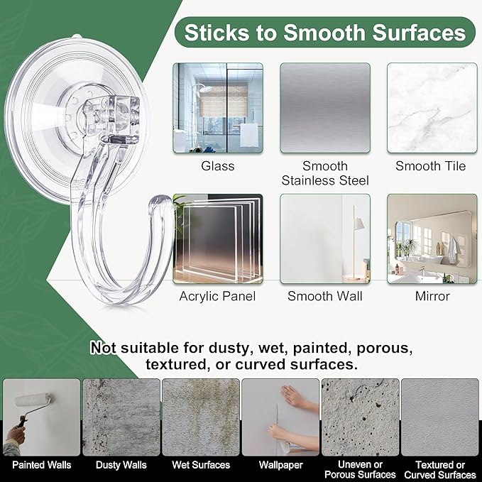 ANDGOO 4 Pack Large Suction Cup Hooks for Door Wreaths, Wreath Hangers for Front Door, Glass, Window, Shower, Upgraded 1.9" Diameter Wreath Holder, No Tools, No Damage, Holds Up to 22 lbs