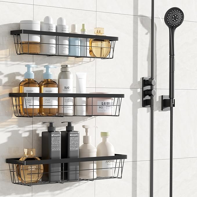 3PCS Cabinet Door Organizer,Self Adhesive Kitchen Cabinet Organizer,Cabinet Door Storage Box for Bathroom/Kitchen/Living room,Storage shelf rv must haves. (Blackiron)