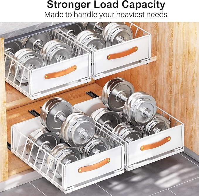 Pull out Cabinet Organizer Fixed with Adhesive Nano Film,Heavy Duty Slide out Pantry Shelves Drawer Storage,Sliding Mesh Basket with Handle for Kitchen, Bathroom,Home, 11.8W"X 15.7D"X6.2"H(2PCS)