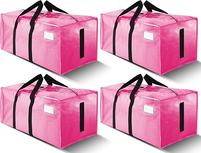 HOMESURE Supports 200lbs Heavy Duty Moving Bags - Strong Zipper & Wrap-Around Handles - Water-Resistant Storage Totes, Durable Alternative to Moving Boxes - 4 Pack - Pink