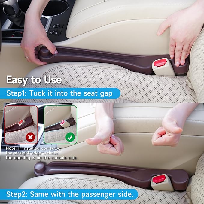 Car Seat Gap Filler Set of 2, 3IN1 Seat Side Gap Filler Plug with Storage Slot & Hook Function, Soft Foam Universal Fit Car SUV Truck Fill Gap Between Seats Console Organizer（Narrow Espresso brown）