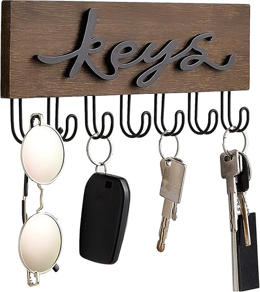 Mkono Key Holder for Wall Decorative with 7 Hooks, Wall Mounted Keys Hanger Organizer Rustic Wood Hanging Key Hooks Home Decor Farmhouse Entryway, Hallway, Office