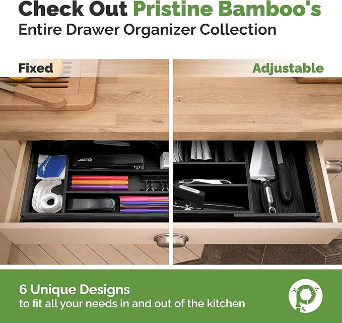 Pristine Bamboo 5-Slot Drawer Organizer - Kitchen and Utensil Organizer - Cutlery Tray - Flatware and Silverware Holder - Gray