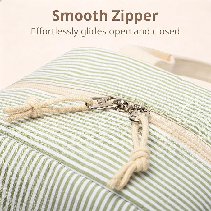 LOVELYWIND Insulated Lunch Bag for Women, Reusable Green Striped Lunch Box Cooler Bag with Large Capacity, Durable Lunch Tote for Work