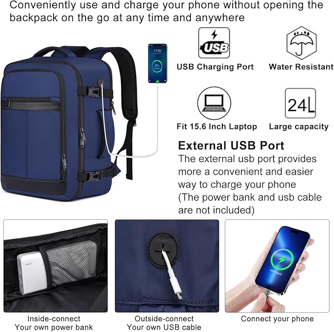 Travel Backpack for Men,Carry On Backpack with Shoe Pouch, TSA 15.6" Laptop Back Pack Flight Approved, College Gym Bag Casual Daypack for Weekender Business Hiking,Bookbag Travel Essentials,Blue