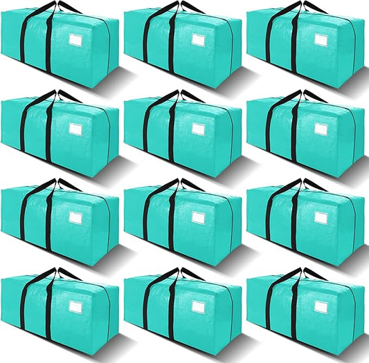 VELVETSURE 12 Pack Heavy Duty Large Moving Bags W/Backpack Straps - Strong Handles & Zippers, Storage Totes For Space Saving, Fold Flat, Alternative to Moving Box and Storage Bin, Aquamarine