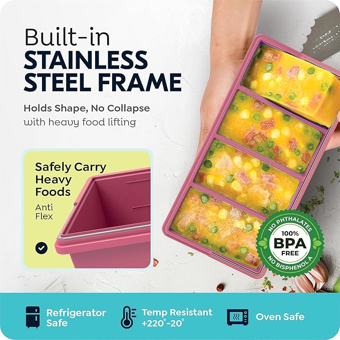 1 cup Silicone Freezer Trays with Lids, Soup Container Style Ice Cube Trays, Easily prepare portioned meals, Ideal for storing soups, pasta, sauces, and leftovers; dishwasher oven safe - 2-pack