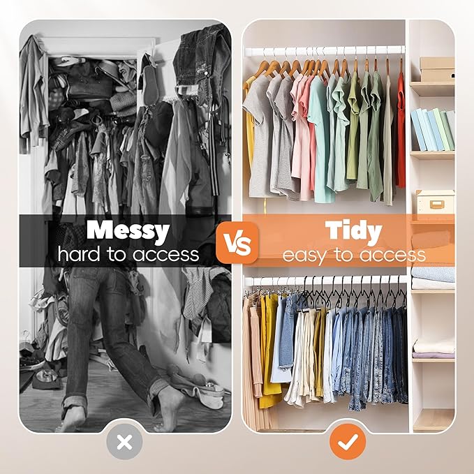 Closet Rod 50-99 Inches, Adjustable Heavy Duty Metal White Closet Rods for Hanging Clothes 1.3 Inches Diameter for Wardrobes Laundry